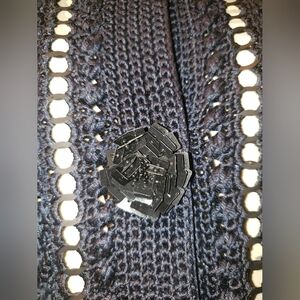 Rare Oscar de la renta navy black crochet metal rings sequins flowers buttons
